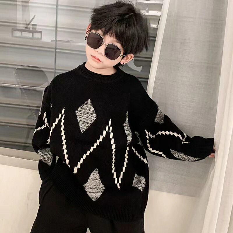 Rakuten - ニットセーター キッズ 子供服 トップス セーター ニット カジュアル 男の子 幾何柄 秋冬 秋服 冬服 ゆったり 可愛い 丸首 長袖 KUFC094(100-170）