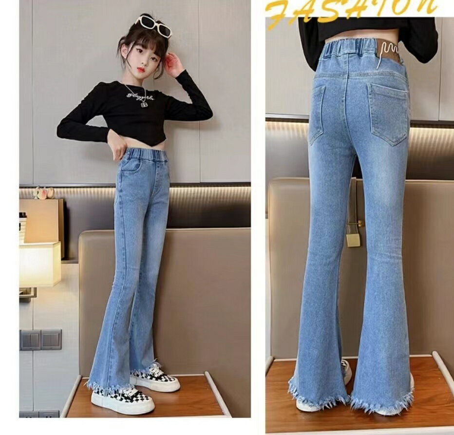 Rakuten - デニムパンツ 女の子 子ども服 子ども フレアパンツ ジーンズ ズボン デニムパンツ キッズ おしゃれ デニムパンツ デニム フレアデニムパンツ フレアパンツ キッズフレアパンツ キッズデニムパンツ キッズジーンズ 通学着 旅行 お出かけ 子供パンツ KTFC114(120-170)