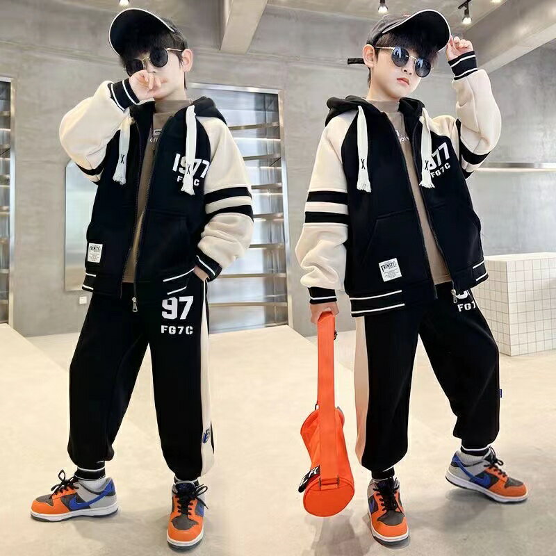 上下セット セットアップ 裏起毛 厚手 冬服 パールベロア アウター+ズボン キッズ フード付き ジュニア..