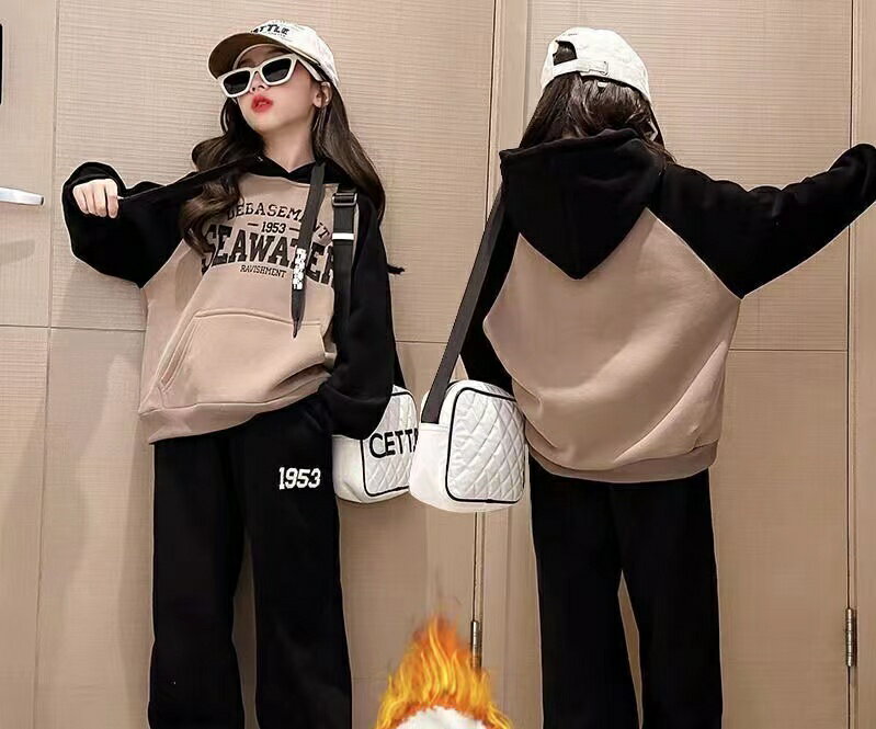 Rakuten - 上下セット セットアップ 裏起毛 厚手 冬服 切替 スポーツ キッズ フード付き ジュニア スウェット 英文字 長袖 パンツ セット 長ズボン 2点セット 韓国トレーナー こどもトレーナー スポーツウェア 運動着 小学生 中学生 子供服 女の子 ジュニア服 冬 KSFC182(2色120-170)