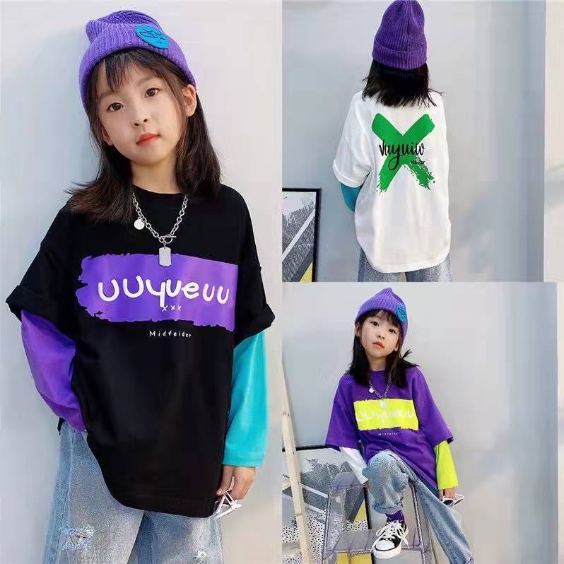 其它 - ロングT キッズ トップス 子供tシャツ プリントtシャツ ストリートファッション 重ね着風トップス ダンス練習着 ダンスレッスン こども服 子ども服 ドッキング風 ロングTシャツ 重ね着風 長袖 女の子 子供服 秋 ゆったり 可愛い ジュニア カジュアル 薄手 英文字 KUFB038