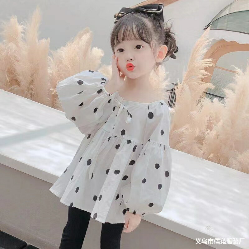 長袖 - キッズ 子供服 シャツ トップス カジュアル ドッド柄 女の子 春 夏 秋 総柄 ゆったり 可愛い 長袖 薄手 KUFC056(100-140)