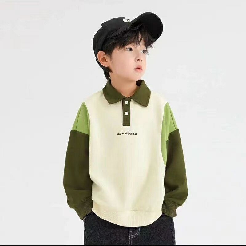 Rakuten - トレーナー 薄手 長袖 キッズ 子供服 切替 トップス カジュアル 男の子 春服 春 秋 PoLoネック ゆったり 可愛い ジュニア 英文字 子供服 お出かけコーデ KUGA004(3色100-170)