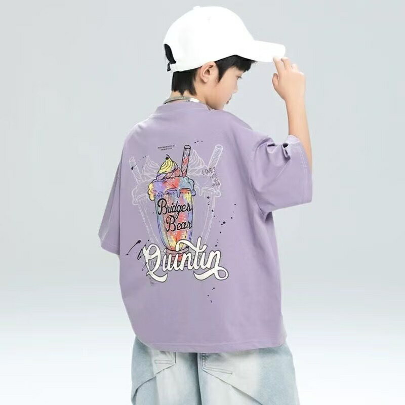 Rakuten - キッズ 子供服 Tシャツ カジュアル トップス 半袖 夏 男の子 子供 キッズtシャツ ティーシャツ ティシャツ 丸首 プリント 男の子夏服 キッズ服 160 ゆったり ダンス 子供tシャツ カッコイイtシャツ 可愛い ジュニア 薄手 キッズTシャツ男の子 KUGA053(3色100-160）