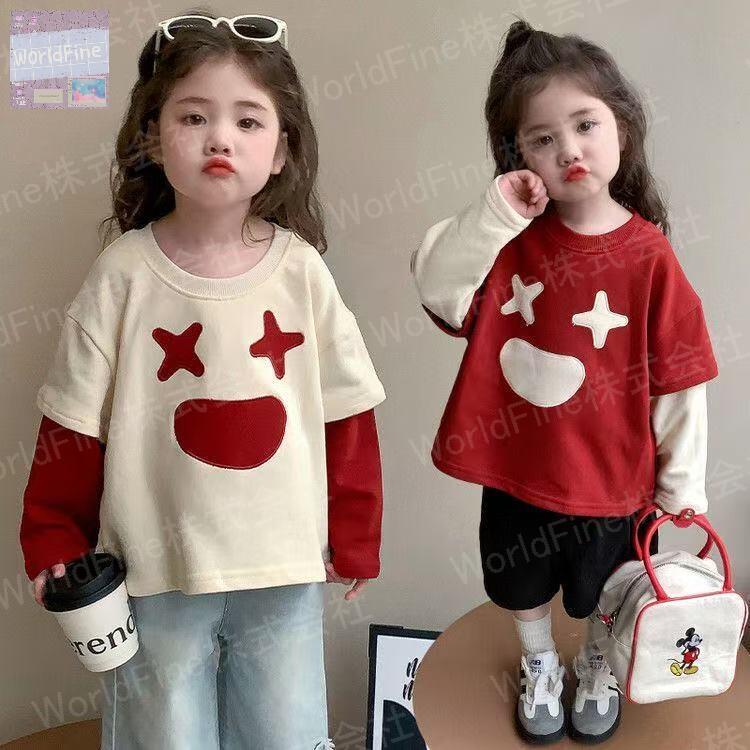 Rakuten - キッズ 女の子 子供服 Tシャツ ロンT トップス 子供 ジュニア 春 長袖 薄手 ゆったり 重ね着風 切り替え 赤 白 可愛い 春服 保育園着 ロングTシャツ ロンティー 重ね着風Tシャツ キッズロンT 女の子の服 子供の服 おしゃれTシャツ ロンt130 長袖140 KUGA103(2色90-170)