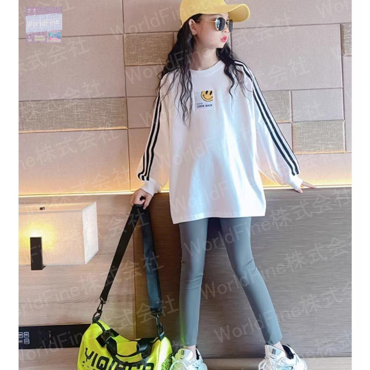 キッズ 子供服 Tシャツ トップス サイドライン ロングTシャツ キッズロンT 女の子の服 女の子洋服 子供の服 秋Tシャツ 丸首 ロンティー おしゃれTシャツ 女の子秋 女の子 秋 ゆったり 可愛い ジュニア 長袖 薄手 KUGA106(2色120-170)