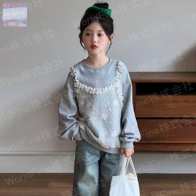 Other - 子供服 トレーナー キッズ 子供 女の子 ジュニア スウェット 秋 薄手 長袖 丸首 レース カジュアル 秋服 ゆったり 可愛い 冬 お出かけ キッズトレーナー 女の子冬服 スウェットキッズ キッズ女の子 子供服おしゃれ女の子 長袖子ども かわいい服小学生 KUGA108(100-160)