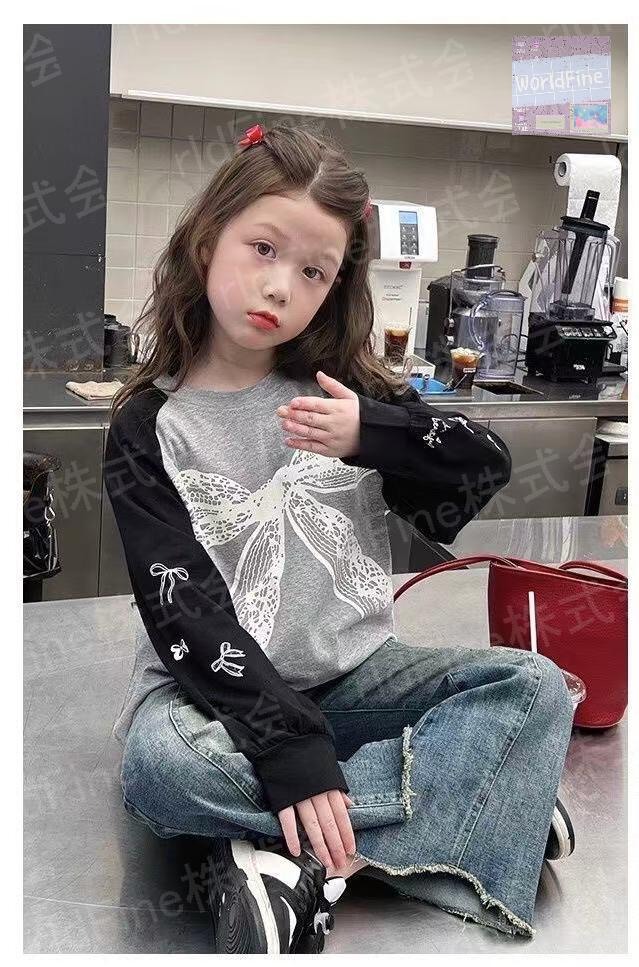 子供服 ロンt トレーナー キッズ 子供 女の子 ジュニア ロングtシャツ 長袖 薄手 丸首 リボン リボン柄 ラグラン カジュアル 秋服 ゆったり 可愛い キッズロンt キッズトレーナー ラグランtシャツ 女の子トレーナー140 お出かけ キッズ長袖Tシャツ女の子 KUGA116(100-150)(4)