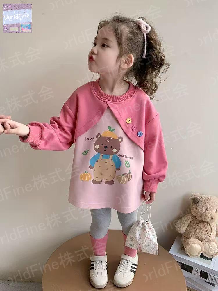 Other - トレーナー 薄手 キッズ 重ね着風 子供服 長袖 スウェット トレーナーキッズ キッズトレーナー プリント カジュアル 女の子 秋服 春服 ゆったり 可愛い 女の子トレーナー120 お出かけコーデ KUGA132(2色90-140)