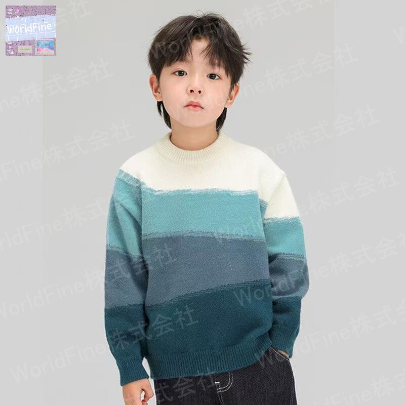 Rakuten - ニットセーター キッズ 子供服 トップス セーター ニット カジュアル 男の子 ボーダー柄 ボーダーニット セーターキッズ おしゃれニット おしゃれセーター 丸首セーター 丸首トレーナー あったかいトレーナー シンプル 冬 冬服 ゆったり 丸首 長袖 KUGA137(2色90-170)