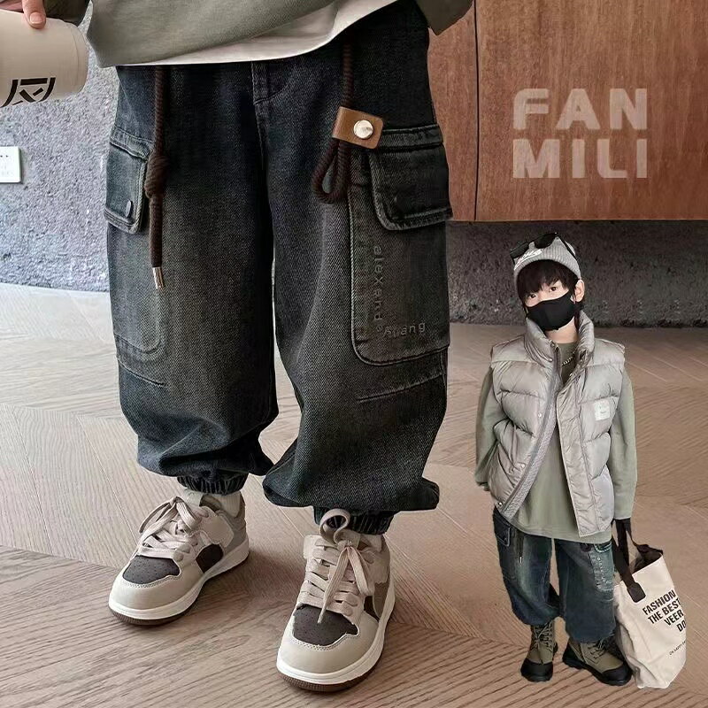 デニムパンツ デニム 男の子 子供服 こども服 子供 キッズ パンツ 大きいポケット ジーンズ ジーパン ズボン ジュニア キッズボトム ボトムス ダボパン ダボズボン 無地 動きやすい 楽ちん ゆったりジーンズ ゆったりズボン ウエストゴム ゆったり KTFC085(110-160)