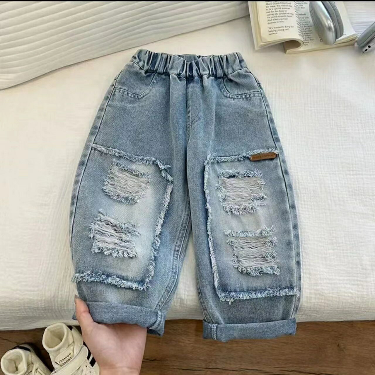 デニムパンツ 男の子 子供服 こども服 ダメージ加工 キッズ パンツ ジュニア ジーンズ ジーパン ズボン ボトムス 楽ちん ウエストゴム 春 夏 秋 冬 オールシーズン ゆったり KTGA002(90-140)