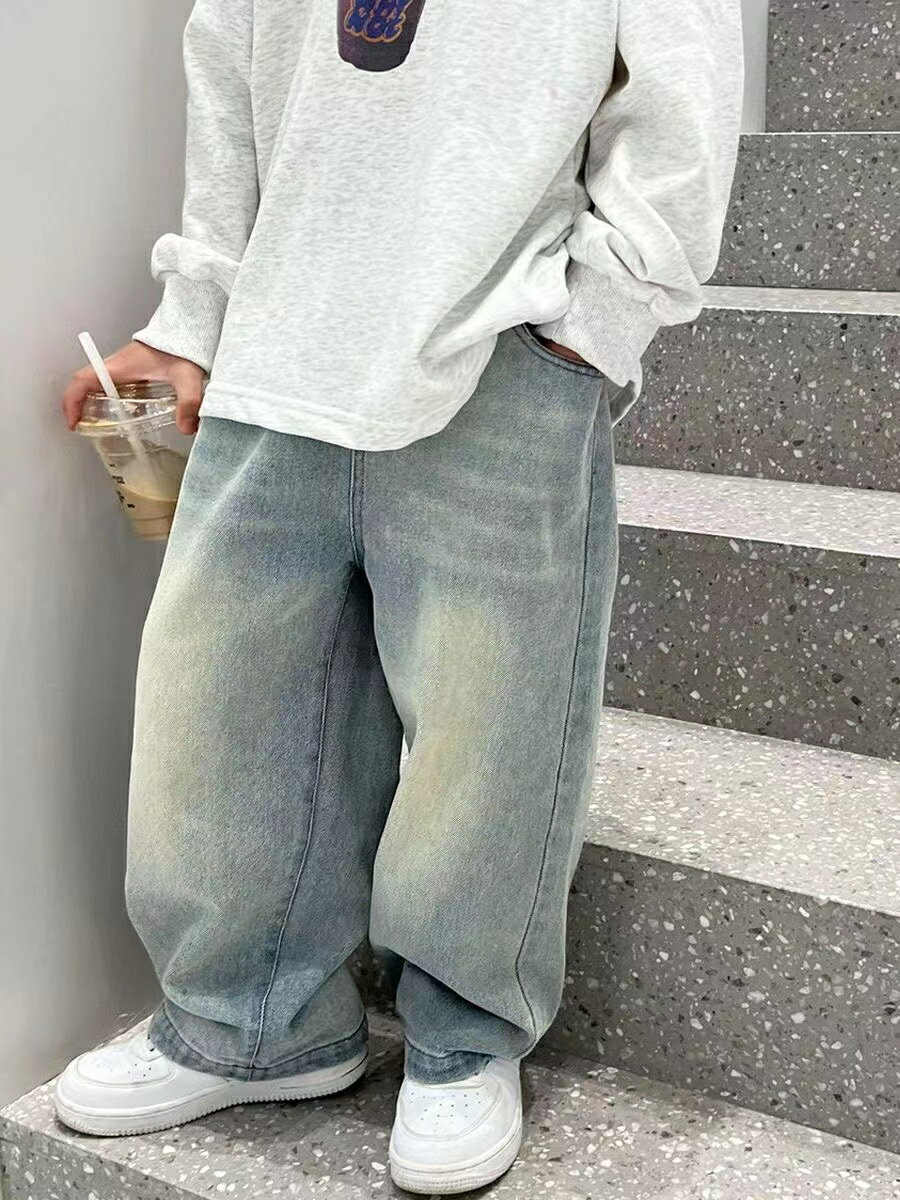 Rakuten - デニムパンツ 男の子 子供服 こども服 キッズ ワイドパンツ パンツ ジュニア ジーンズ ジーパン ズボン ボトムス 無地 楽ちん ウエストゴム 春 夏 秋 冬 オールシーズン ゆったり KTGA003(90-140)