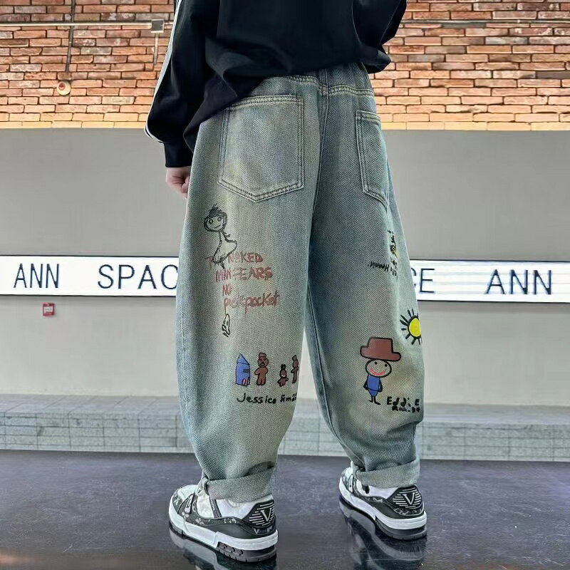 デニムパンツ 男の子 子供服 こども服 キッズ プリント パンツ ジュニア デニム パンツ ジーンズ ジーパン ズボン 英文字 ボトムス 楽ちん ウエストゴム 春 夏 秋 冬 オールシーズン ゆったり KTGA005(90-140)