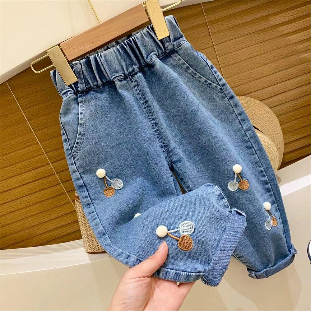 デニムパンツ 女の子 子ども服 子ども 長パンツ ジーンズ ズボン ワイドパンツ 花...