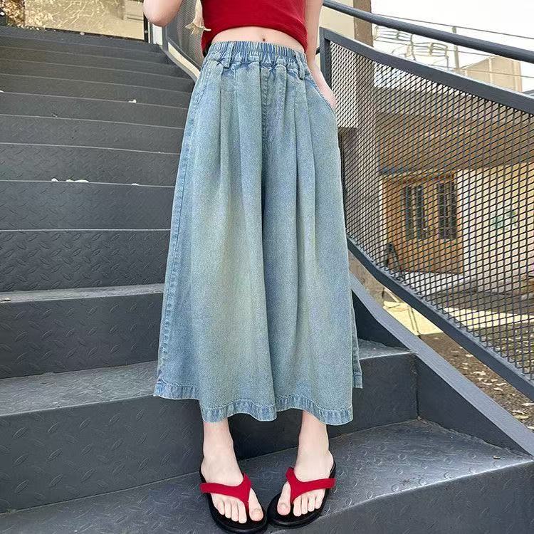 Rakuten - キッズ ワイドパンツ 夏 子供服 女の子 子供 薄手 涼しい デニムワイドパンツ カジュアル ゆったり ウエストゴム おしゃれ 夏服 ズボン ジュニア 可愛い キッズデニムワイドパンツ ウエストゴムワイドパンツ ワイドデニムキッズ 120 130 140 150 160 170 KTGA085(120-170)