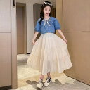 キッズ 子供服 上下セット セットアップ シャツ スカート 2点セット 女の子 姫系 ガーリー キッズスカート 夏 キッズデニムシャツ 可愛い ジュニア セット...