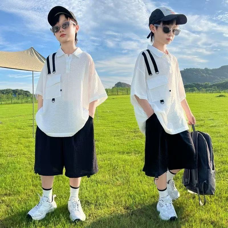 キッズ 子供服 セットアップ 上下セット シャツ パンツ 2点セット 夏 子供 男の子 tシャツ 半袖 薄手 ジュニア ハーフパンツ おしゃれ 半ズボン スポーツ おしゃれ服 子供ハーフパンツ キッズハーフパンツ 幼稚園 小学生 お出かけ KSGA083(110-170)