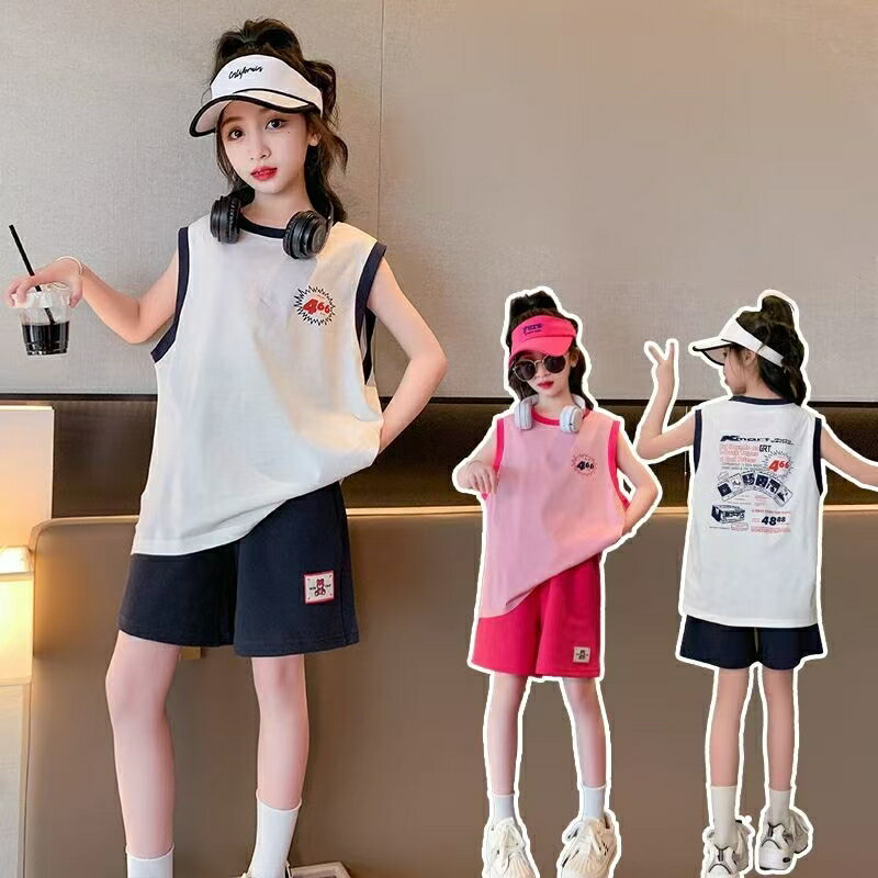 Rakuten - キッズ 子供服 セットアップ 上下セット Tシャツ ショートパンツ 2点セット 夏 速乾 涼しい 子供 女の子 tシャツ タンクトップ ノースリーブ 薄手 半ズボン 小学生 夏服 女の子140服 ショートパンツセットアップ キッズ夏服 女の子服 プレゼント KSGA110(2色120-170)