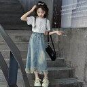デニムスカート キッズ スカート 子供服 女の子 ガールズ ミドル丈 ロングスカート ジーパン ジーンズ 総ゴム 無地 通学 ボトムス 子ども服 スカッツ おしゃれ お出かけ 旅行 夏休み アウトドア 春 夏 秋 ギフト KWGA003(120-170)