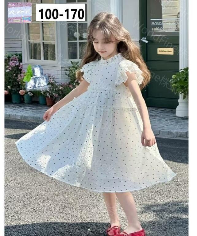 Rakuten - キッズ 女の子 半袖 ワンピース ドット柄 涼しい ゆったり 白 ジュニア 夏服 子供服 可愛い カジュアル デイリー KWHA021(100-170）