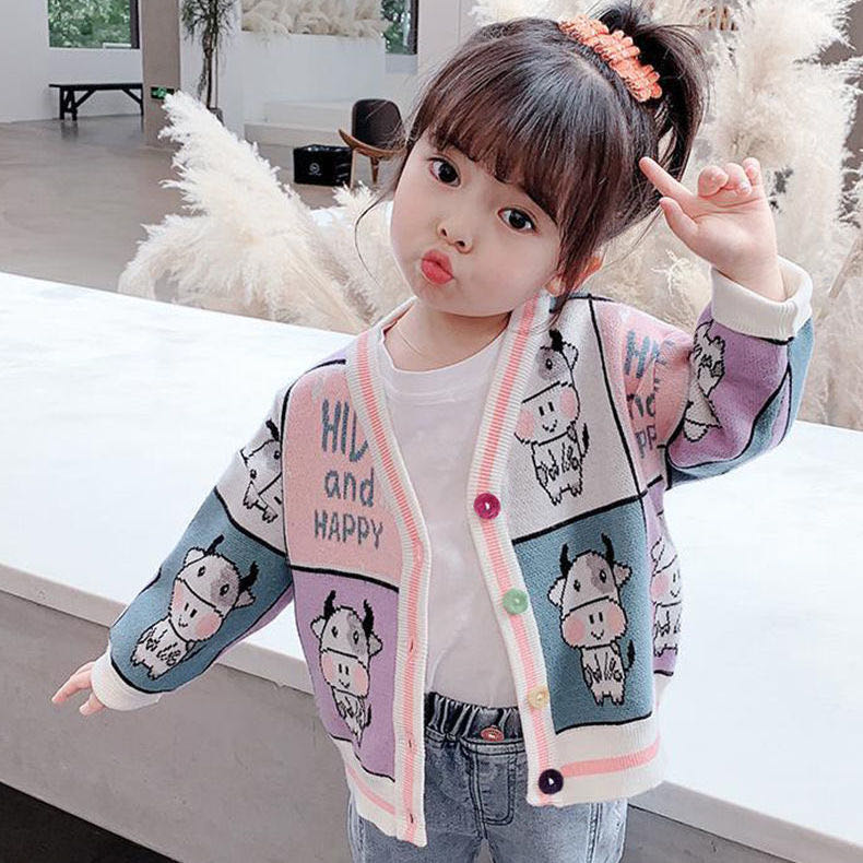 ニット アウター ニットカーディガン 女の子 トップス 動物柄 ガールズカーディガン キッズカーディガ..