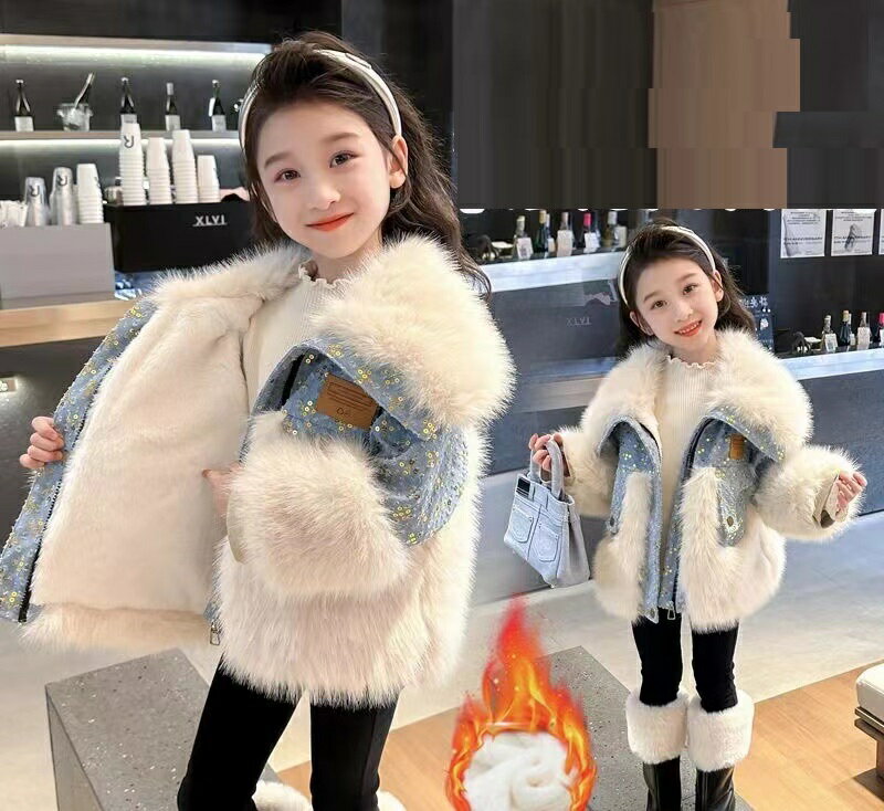 Coat - 裏起毛コート キッズ 裏起毛ジャケット 総柄 冬服 子供服 女の子 アウター ジャケット 子ども服 防寒服 ジュニア うらもこ キッズコート ふわふわジャケット 子供コート ファーアウター ファー付きコート 暖かい 小学生 中学生 プレゼント プリンセス KCFC094(100-160)