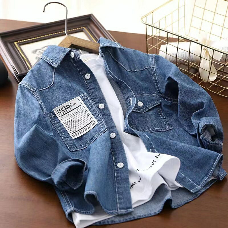 Rakuten - キッズ 子供服 デニムシャツ 春服キッズ キッズデニムシャツ 子どもシャツ 長袖 薄手 キッズデニムジャケット 男の子 シャツデニム キッズ長袖シャツ デニム シャツ 春先アウター トップス アウター 子ども服男子 カジュアル 春 ゆったり 可愛い 薄い上着 KCGA004(110-160)