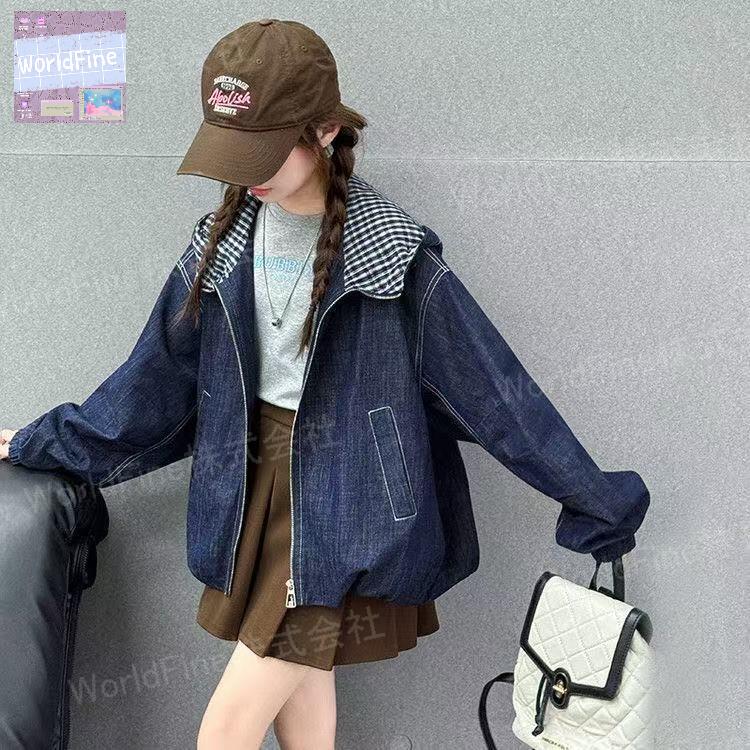 Rakuten - キッズ 子供服 アウター ジャンパー フード付き 薄手 キッズジャンパー ジップアップ ジャケット 子供 女の子 ジュニア おしゃれ かわいい こども 秋冬 デニムジャケット デニムジャンパー デニムブルゾン ジージャン キッズブルゾン 子供服おしゃれ女の子 KCGA051(120-170)