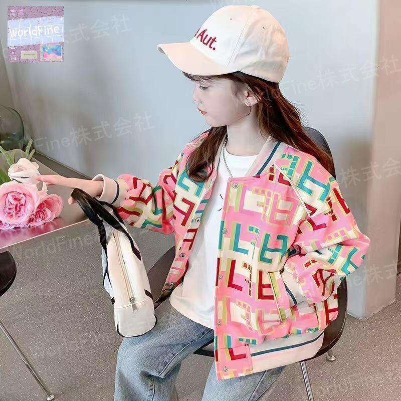 Rakuten - キッズ ジャケット ジャンパー 総柄 バイカラー アウター ブルゾン ジュニアアウター キッズジャンパー 可愛い 女の子上着 子供服 長袖 女の子 ジュニア 女児 秋 上着 KCGA067(110-160)