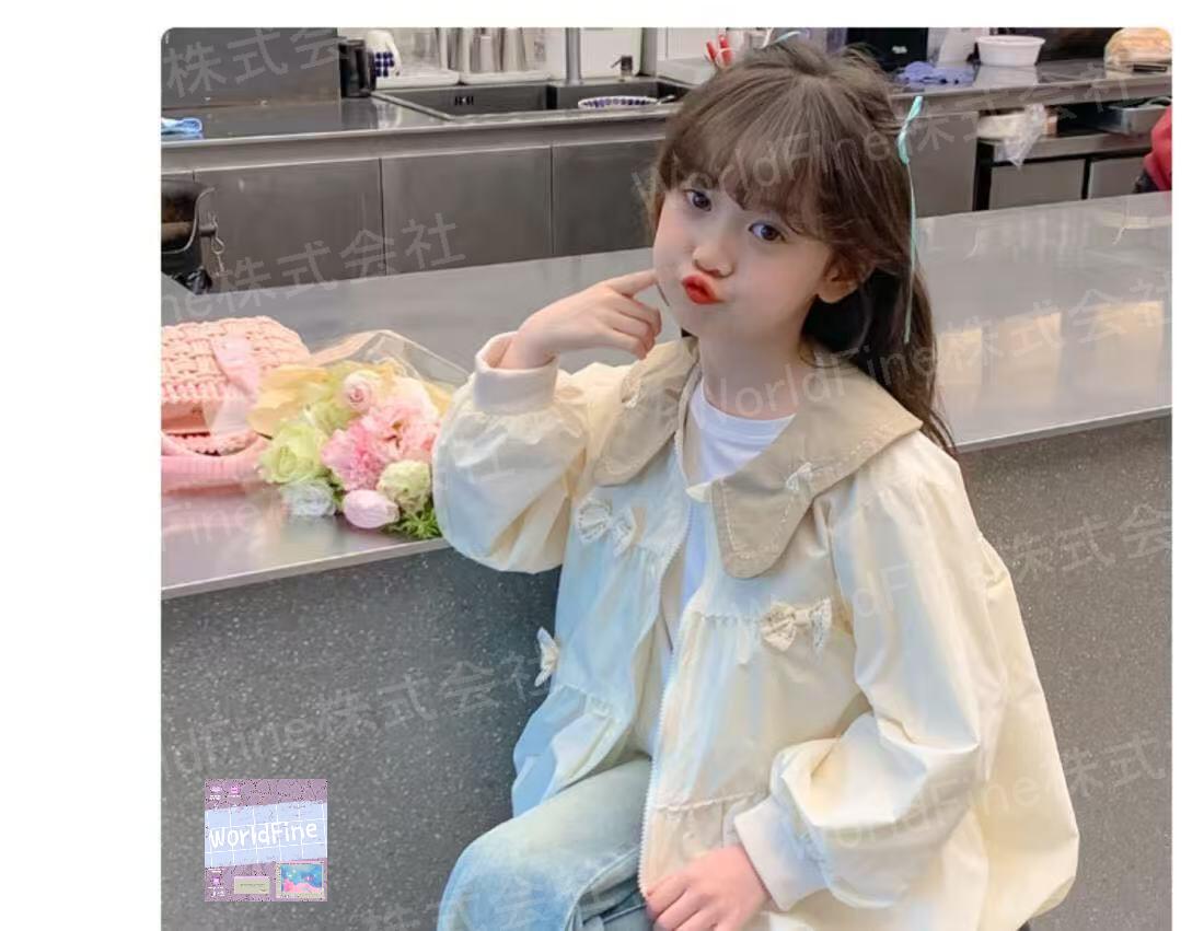 キッズ 子供服 ジャケット ショットコート 襟付き 長袖 秋ジャンパー ジャンパーキッズ 無地 シンプル トップス 薄手 リボン柄 アウター ジュニア 女の子 春秋 おしゃれ 子供コート こども服 キッズウィンドブレーカー ジャンパー ジップアップ KCGA071(110-160)のサムネイル