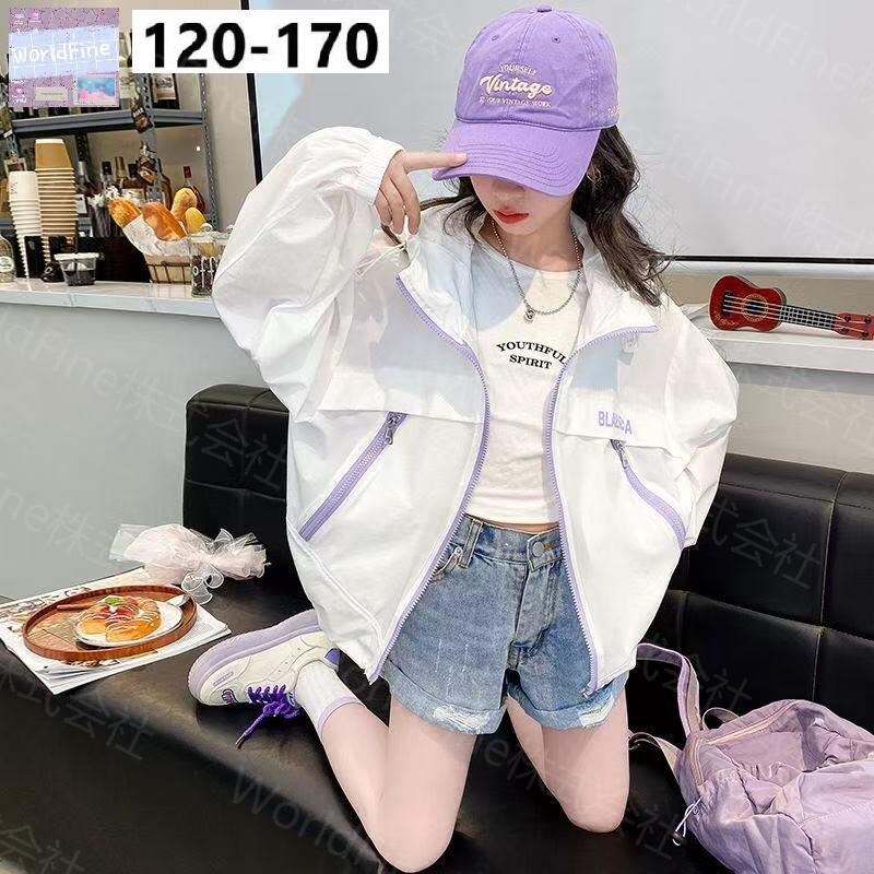 Rakuten - 日焼け止め服 アウター 子供服 キッズ パーカー フード付き シャツ 女の子 夏 ジュニア 薄手 アウター フード付き 夏コーデ レース お出かけコーデ おしゃれ 春夏 シンプル 無地 かわいいKCHA013(3色120-170）