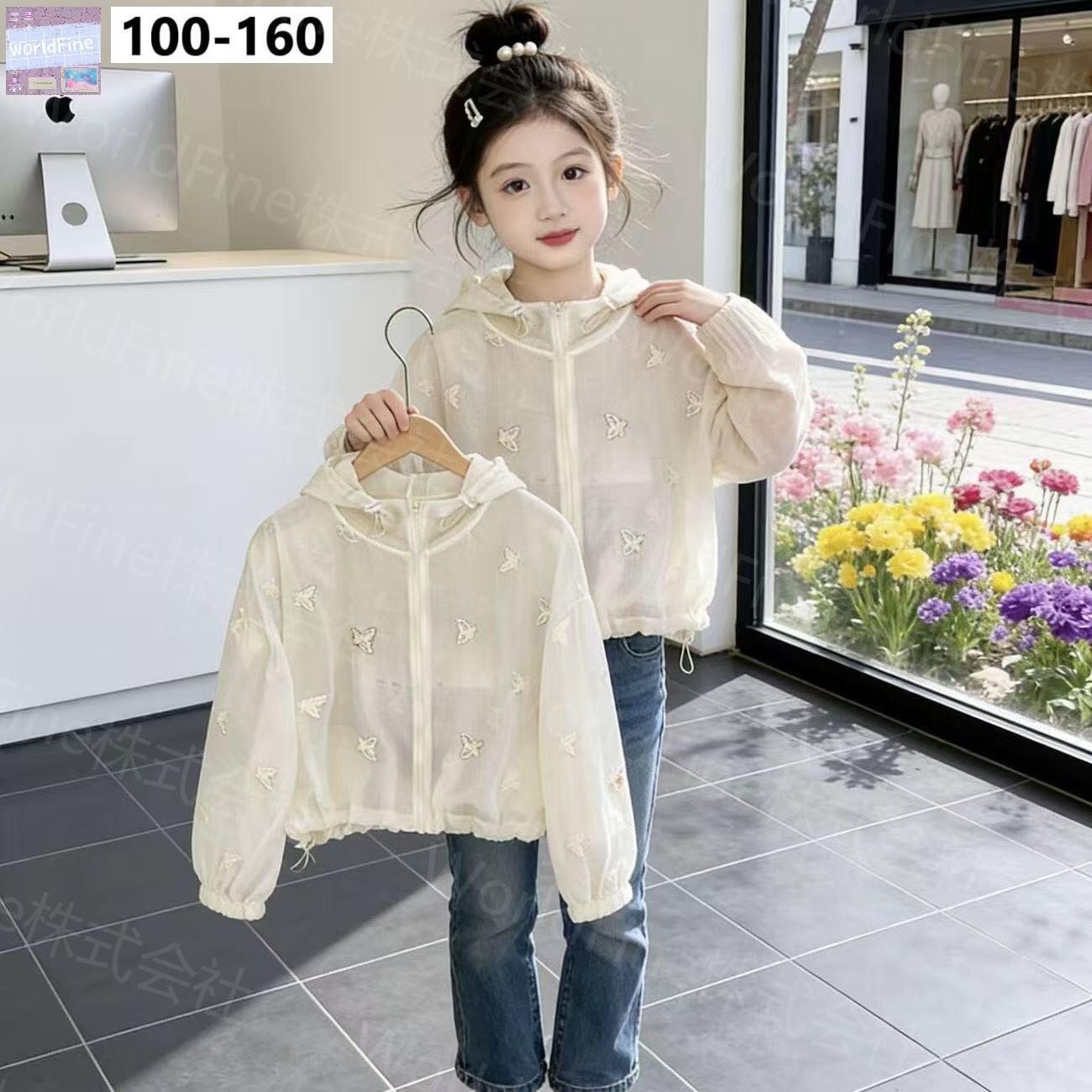 Rakuten - 日焼け止め服 アウター 子供服 キッズ パーカー フード付き シャツ 女の子 夏 ジュニア 薄手 刺しゅう 夏コーデ お出かけコーデ おしゃれ 春夏 シンプル 無地 かわいい おしゃれ 韓国子供服風 春 夏 小学生 中学生 幼稚園 通学 KCHA017(100-160）