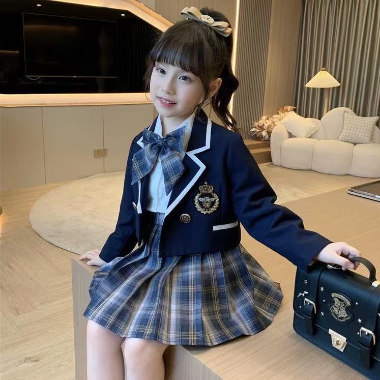 キッズ 子供 女の子 制服 セット ブレザー シャツ スカート リボン 子供服 フォーマル 卒園式 入園式 入学式 イベント 発表会 ダンス アイドル 衣装 制服風 おしゃれ 可愛い 女の子卒園式 女の子制服 入学式セット 卒入園式 キッズ制服 子ども入園式服 KSFD028(2色90-140)