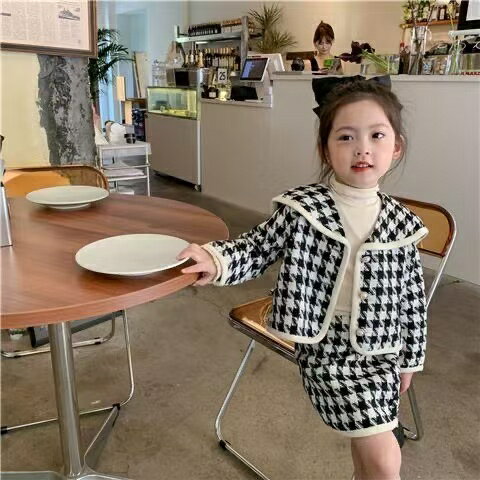 Rakuten - キッズ 子供 女の子 子供服 アウター ジャケット スカート 千鳥格子 ツイード セット セットアップ パーティー 春 春服 おしゃれ 可愛い 大人っぽい 韓国風 キッズ服セット 女の子服セットアップ100 子供服女の子おしゃれ 90 100 110 120 130 140 KSFD030(90-140)