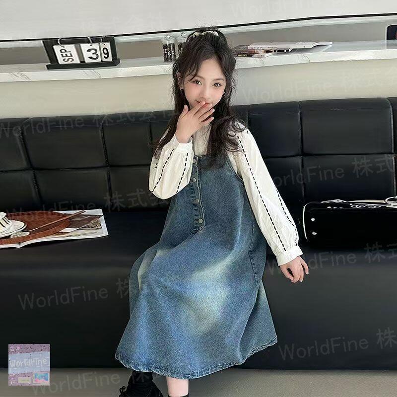キッズ 子供服 セットアップ シャツ ジャンパースカート 2点セット 春秋 デニムスカート ジャンスカ デニムワンピース ジャンパースカート 女の子 サロペットスカート おしゃれワンピース サロペットワンピース ゆったり 長袖 キッズサロペット KSGA216（110-170）