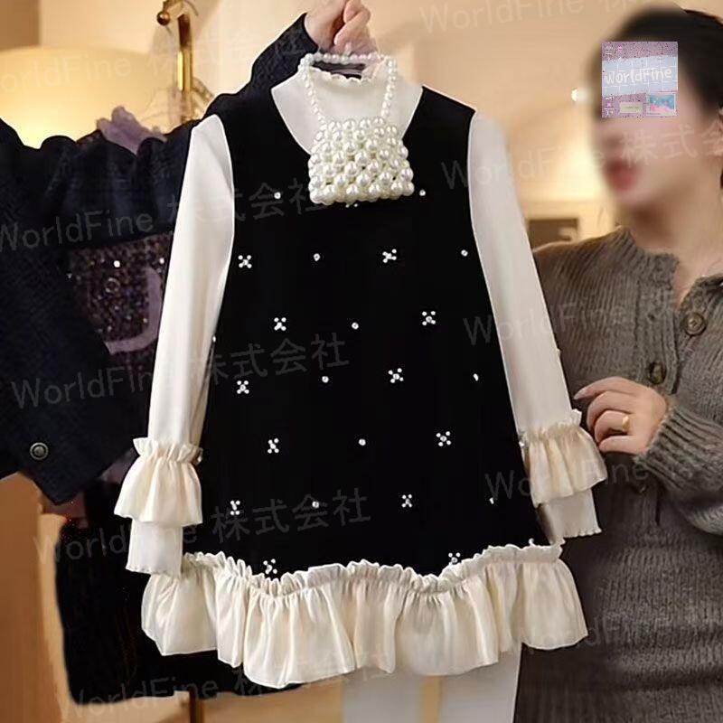 女の子 フォーマルドレス ロングT ワンピース 2点セット きれいめ 春秋 入学式 入園式 卒園式 キッズ ドレス 長袖 フォーマル 結婚式 衣装 子供服 子供 ドレス 祝い 七五三 誕生日 服 バースデー 発表会 KSGA218（110-170）