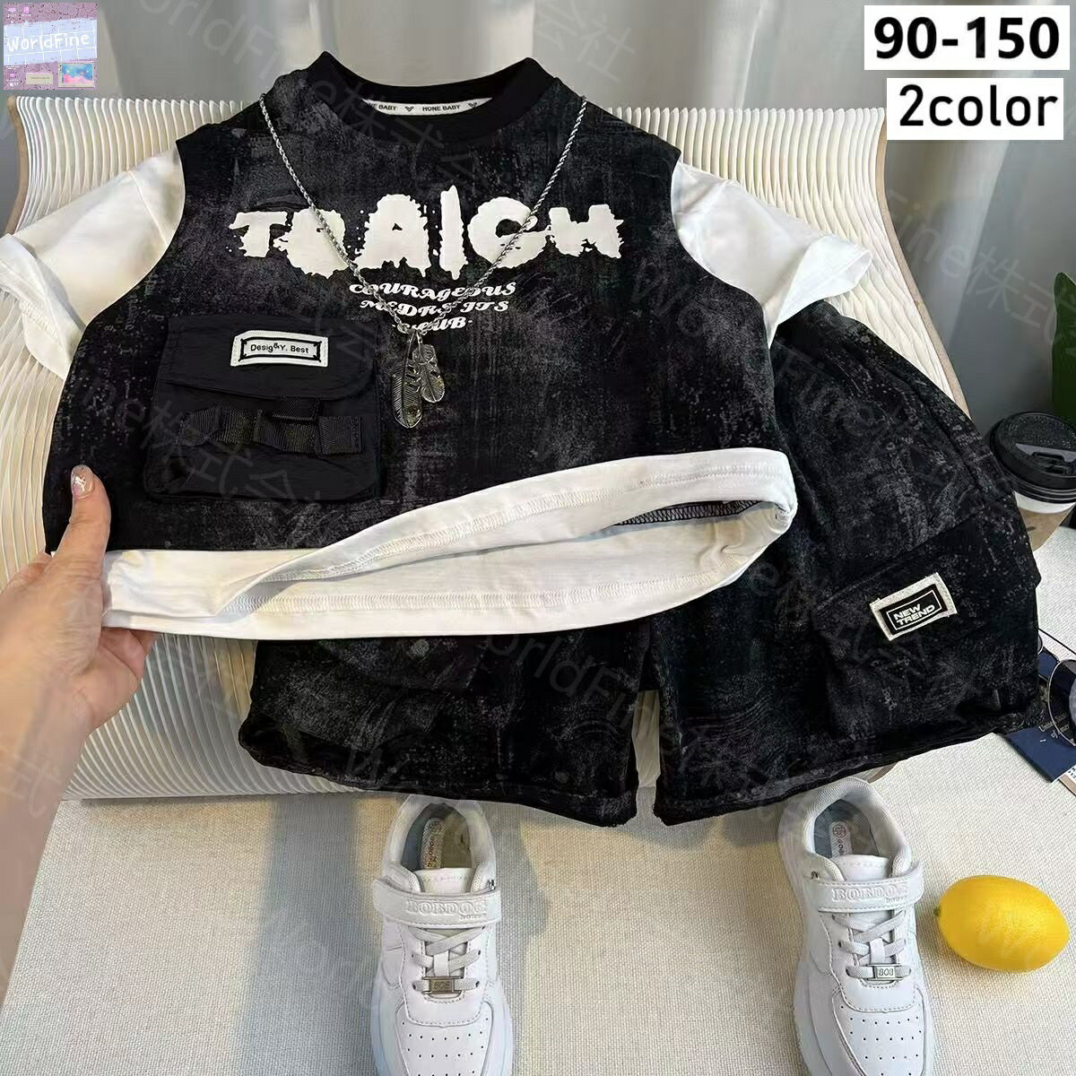 セットアップ キッズ 男の子 子供服 上下セット 2点セット 重ね着風 フェイクレイヤード 半袖Tシャツ 涼しいズボンキッズ ハーフパンツ 男の子夏服 男の子ベビー服 かっこいい 服 夏服 おしゃれ オシャレ服 メンズ夏服 韓国子供服 夏 ボーイズ KSHA024 2色 90 - 150