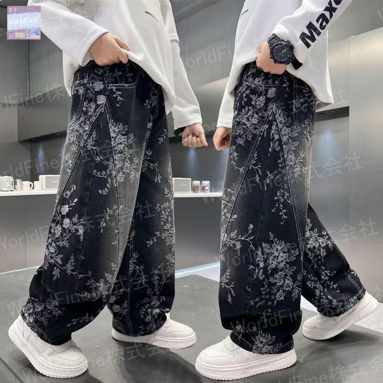 Rakuten - デニムパンツ 男の子 子供服 こども服 キッズ パンツ 総柄 ジーンズ デニムパンツキッズ ジーパン ズボン ジュニア ボトムス キッズジーンズ キッズデニムパンツ 子供デニムパンツ 動きやすい 楽ちん ウエストゴム 春秋 ゆったり KTGA114(2色120-170)