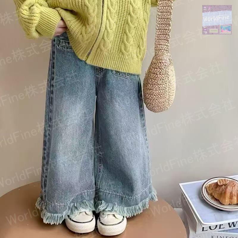 Rakuten - キッズ デニムパンツ 女の子 こども服 パンツ キッズデニムパンツ 女の子秋服 薄手 楽ちん 子供服 ズボン ワイドデニムパンツ ウエストゴム ゆったりデニム おしゃれデニムパンツ オールシーズン ゆったり KTGA128(120-150)
