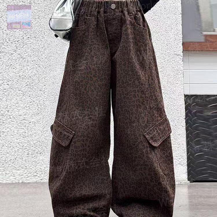 パンツ ヒョウ柄 ワークパンツ カッコパンツ ワイドパンツ 総柄パンツ 子供服 子ども服 こども服 キッズ服 女の子 キッズ ズボン キッズパンツ ジュニア ゆったりズボン おしゃれ お洒落 かわいい KTGA154(110-170）