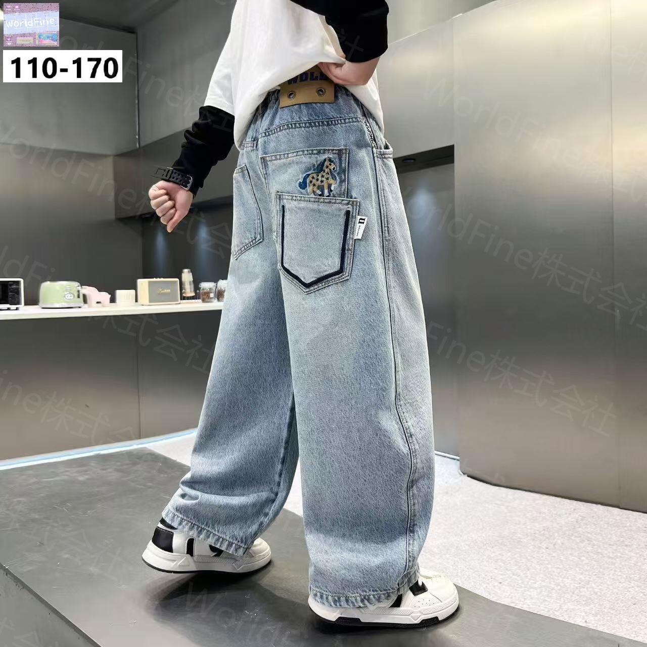 Rakuten - デニムパンツ キッズ 男の子 ジュニア ズボン ロングパンツ ワイド デニム ゆるシルエット カジュアル 春服 秋服 かっこいい おしゃれ 韓国子供服 春 秋 ボーイズ 小学生 中学生 KTHA036(110-170)