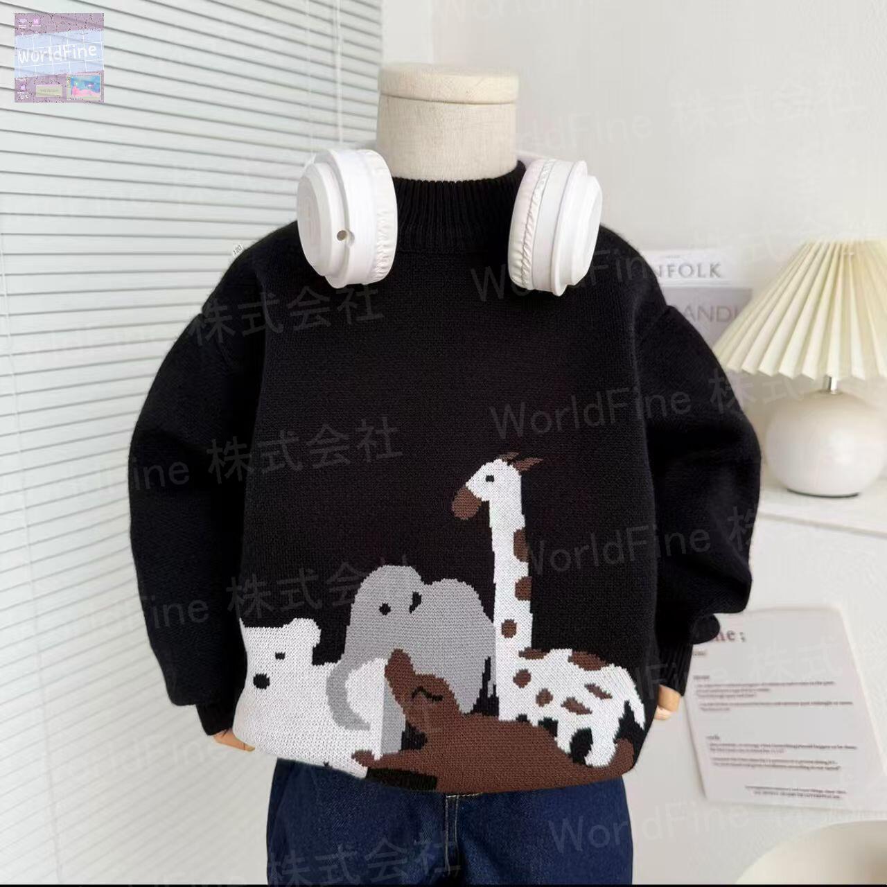Rakuten - ニットセーター キッズ 子供服 トップス セーター ニット カジュアル 動物柄 男の子 女の子 セーターキッズ おしゃれニット おしゃれセーター 丸首セーター あったかい シンプル 冬 冬服 ゆったり 可愛い 丸首 長袖 KUGA144（3色90-140）