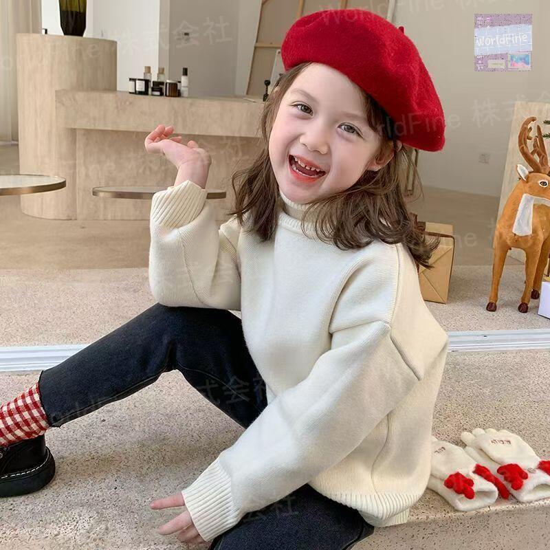 ニットセーター セーターニット 裏起毛 厚手 キッズ 子供服 トップス セーター ニットキッズセーター カジュアル 女の子 可愛いニット 無地 シンプル タイトネック 冬服 ゆったり 可愛い 丸首 長袖 KUGA156（3色90-160）