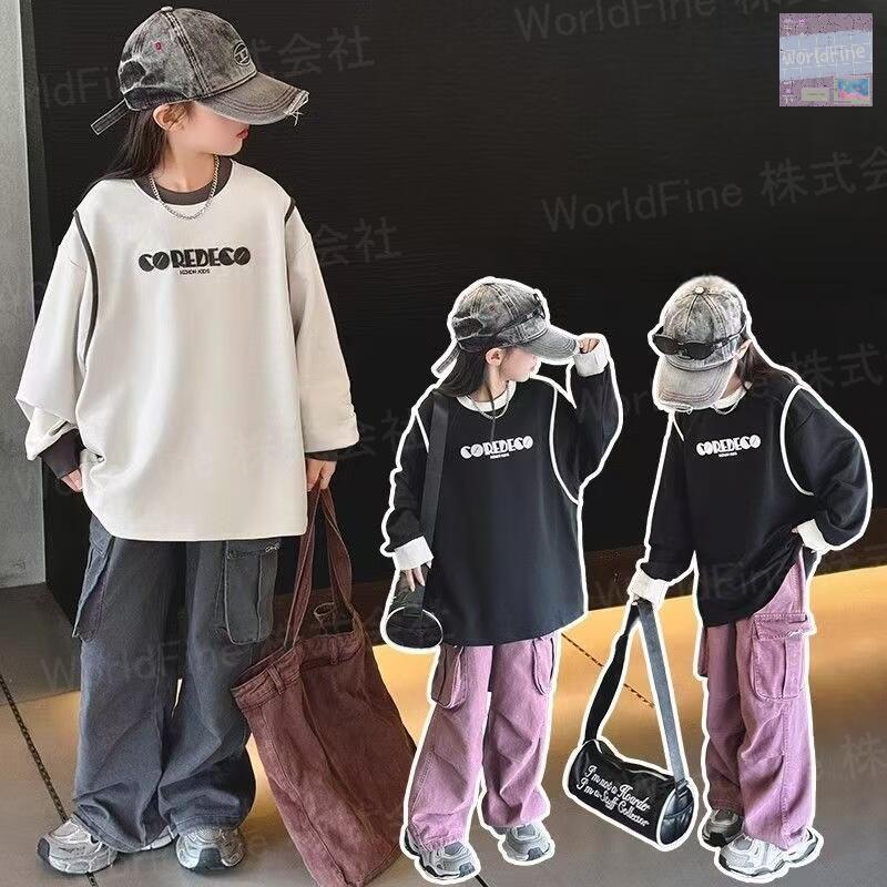 Other - トレーナー 薄手 キッズ ロングT 子供服 長袖 スウェット 丸首 トレーナーキッズ キッズトレーナー カジュアル 女の子 秋服 春服 英文字 ゆったり 可愛い ジュニア 女の子トレーナー160 お出かけコーデ KUGA161（2色120-170）