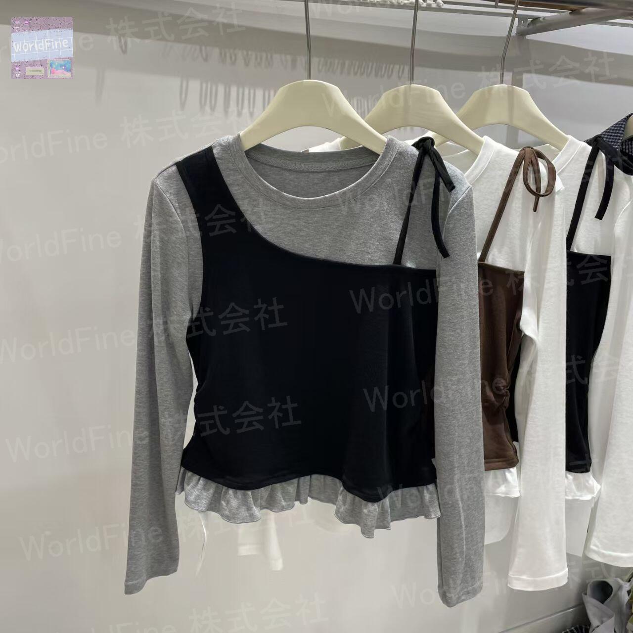 キッズ 子供服 Tシャツ 重ね着風 トップス ロングTシャツ キッズロンT 女の子の服 女の子洋服 子供の服 秋Tシャツ ロンティー おしゃれTシャツ 女の子秋 女の子 秋 ゆったり 可愛い ジュニア 長袖 薄手 KUGA164（3色120-170）