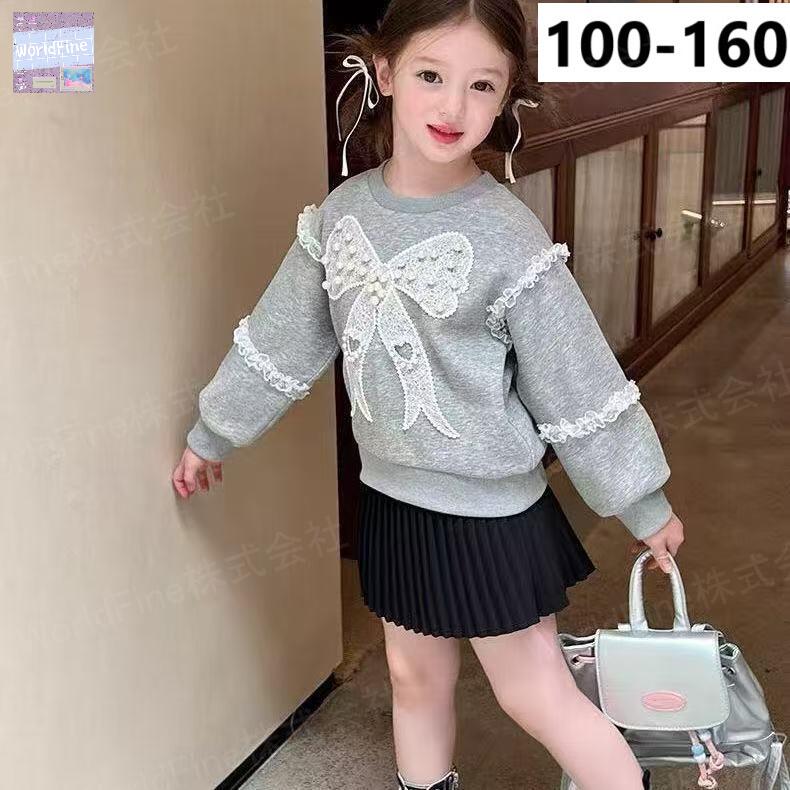 トレーナー キッズ 子供服 蝶結び柄トップス 薄手 カジュアル レース 女の子の服 女の子洋服 春秋 ゆっ..