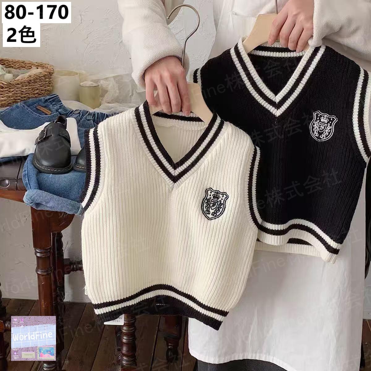 Vests - ニットベスト キッズ 子供服 Vネック トップス ニット ノースリーブ カジュアル 男の子 セーターキッズ おしゃれニット おしゃれベスト シンプル 春秋 ゆったり 可愛い KUGA184（2色80-170）