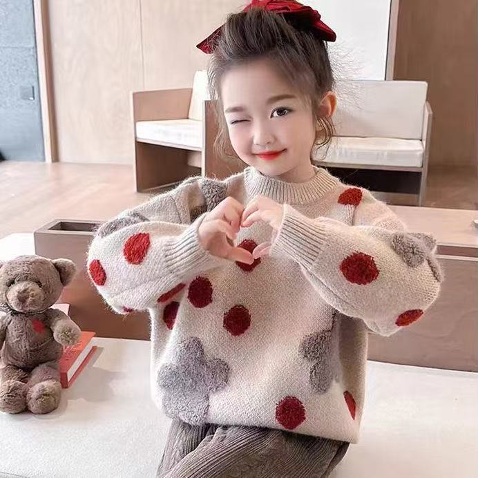 子供服 ニット セーター キッズ 女の子 トップス ニットセーター 長袖 丸首 花柄 ...