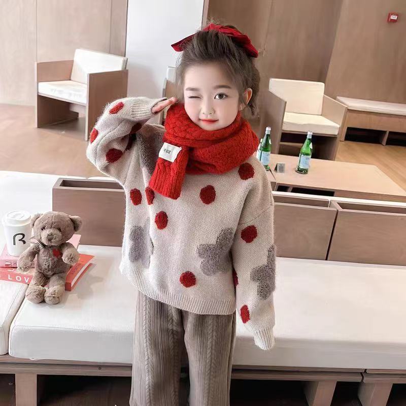 子供服 ニット セーター キッズ 女の子 トップス ニットセーター 長袖 丸首 花柄 ...